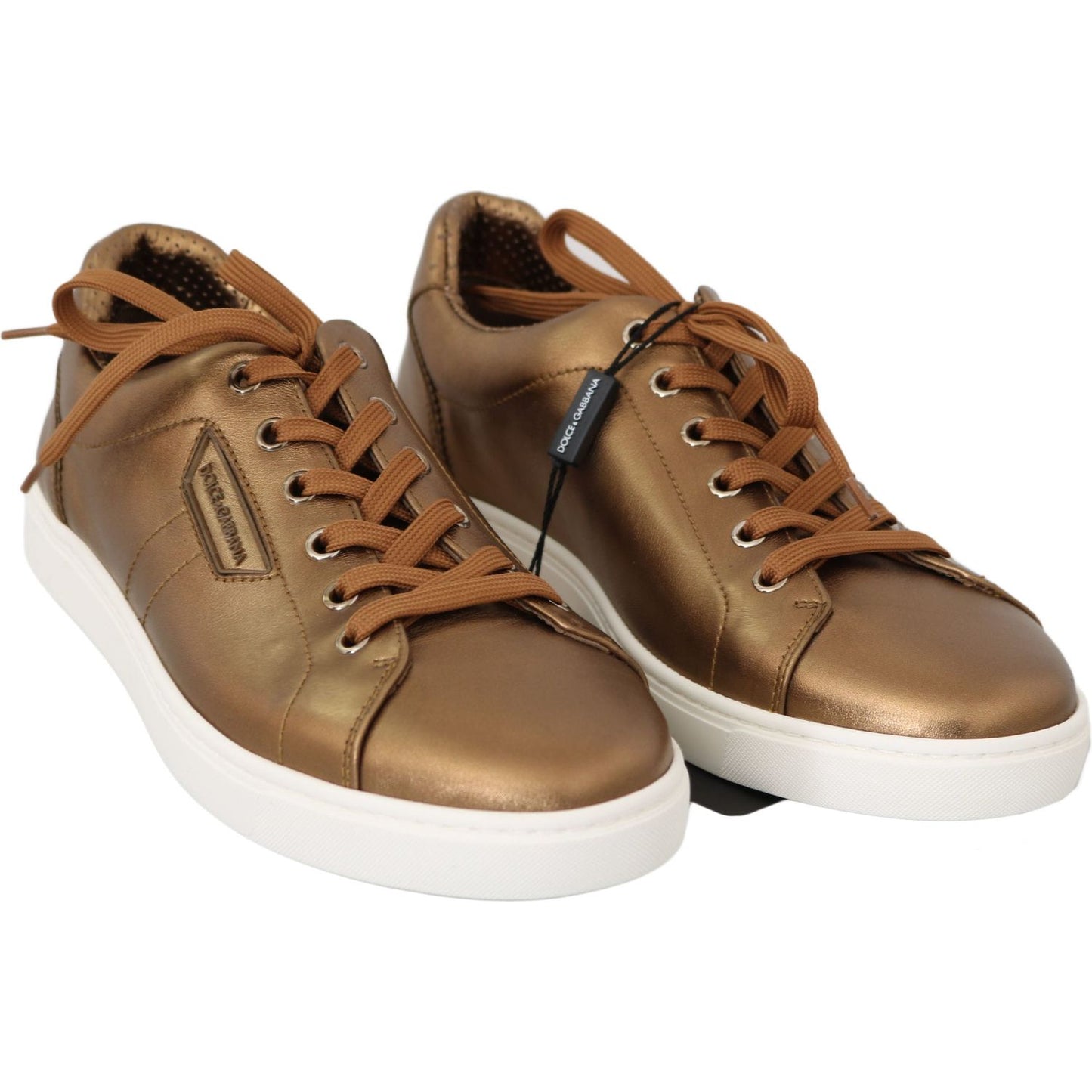 Dolce & Gabbana Golden Metallic Leather Sneakers Dolce & Gabbana Sienna