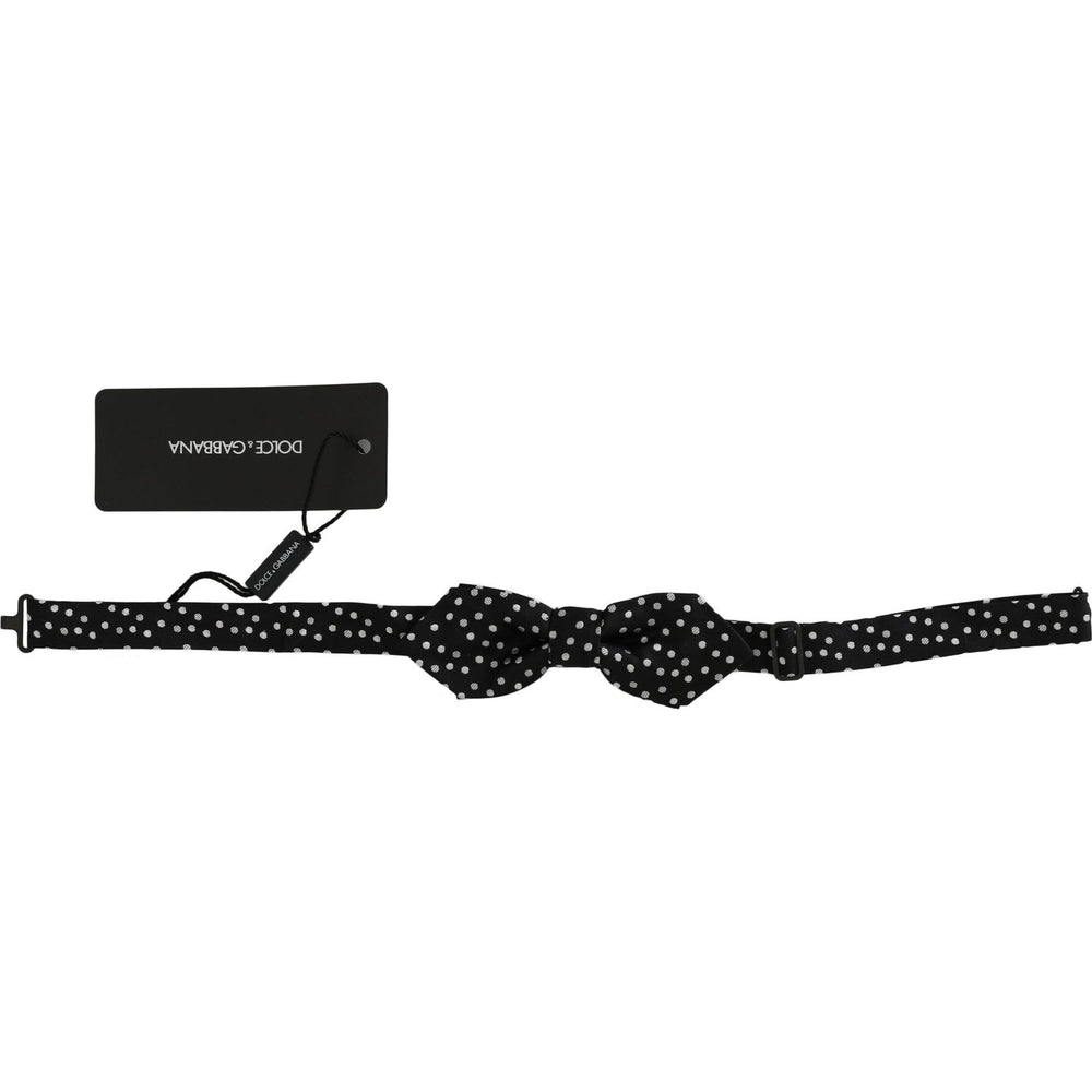 Dolce & Gabbana Black Polka Dots Silk Adjustable Neck Papillon Men Bow Tie FT1065