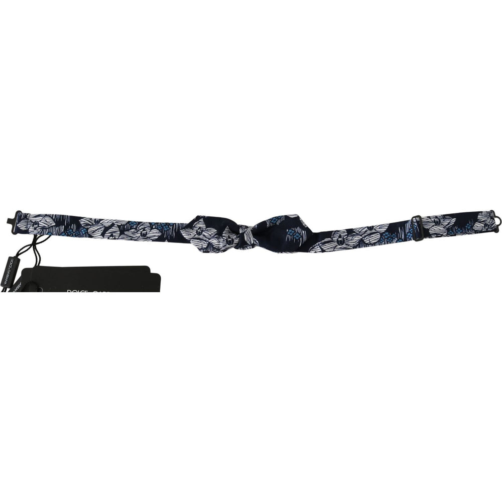 Dolce & Gabbana Navy Blue Floral Slim Adjustable Neck Papillon Men Bow Tie FT1117