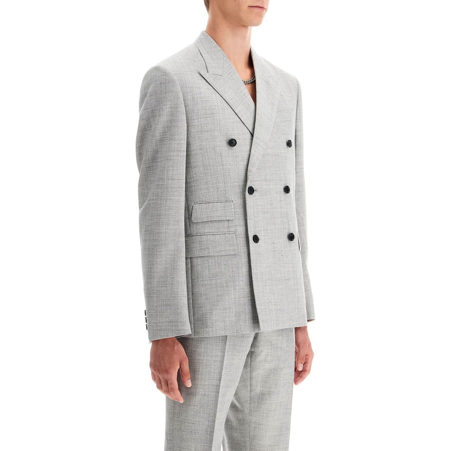 Versace double-breasted wool blend blazer Jackets Versace Gray