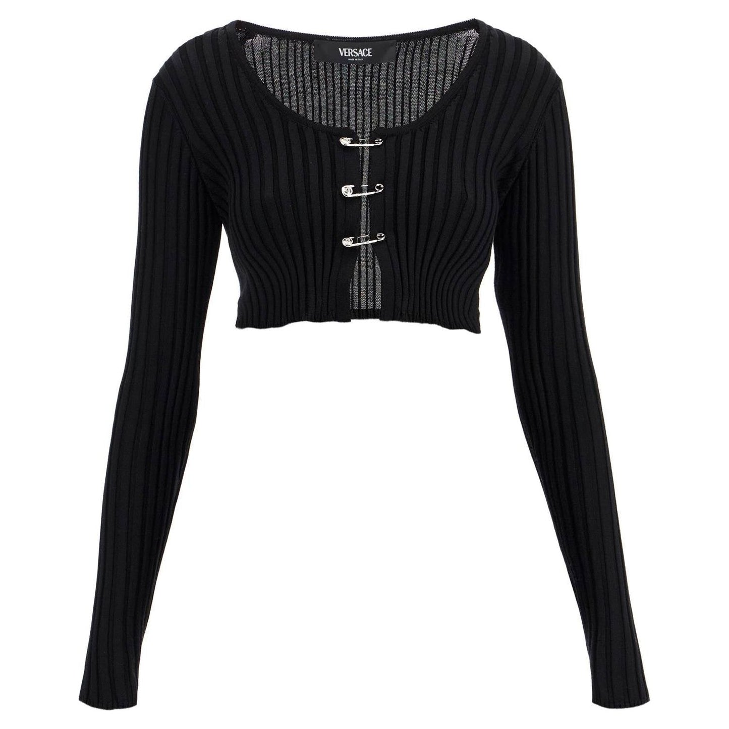 Versace 'cropped safety pin cardigan Knitwear Versace Black