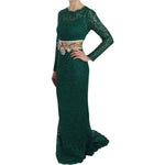 Dolce & Gabbana Crystal Gold Belt Lace Sheath Gown Dress DR1653-42