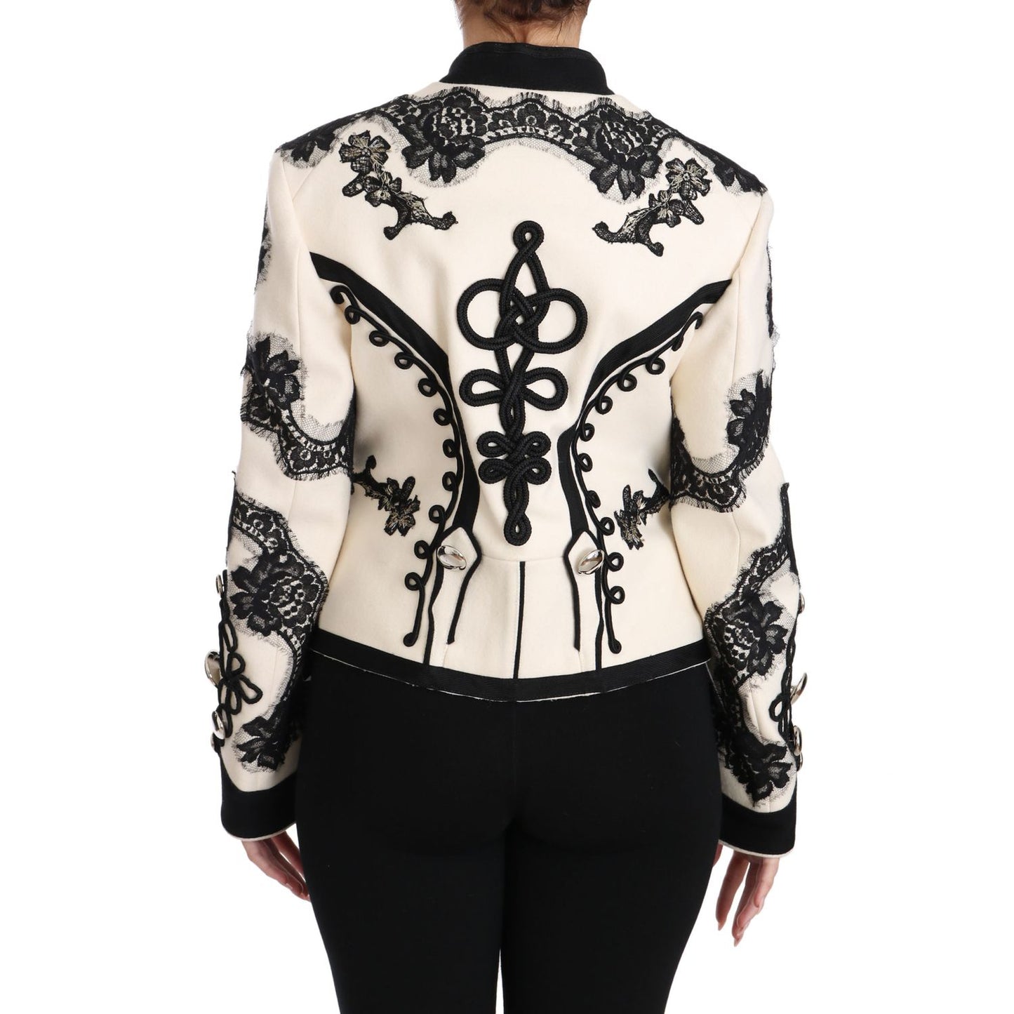 Dolce & Gabbana White Wool Black Floral Baroque Jacket JKT2317-36