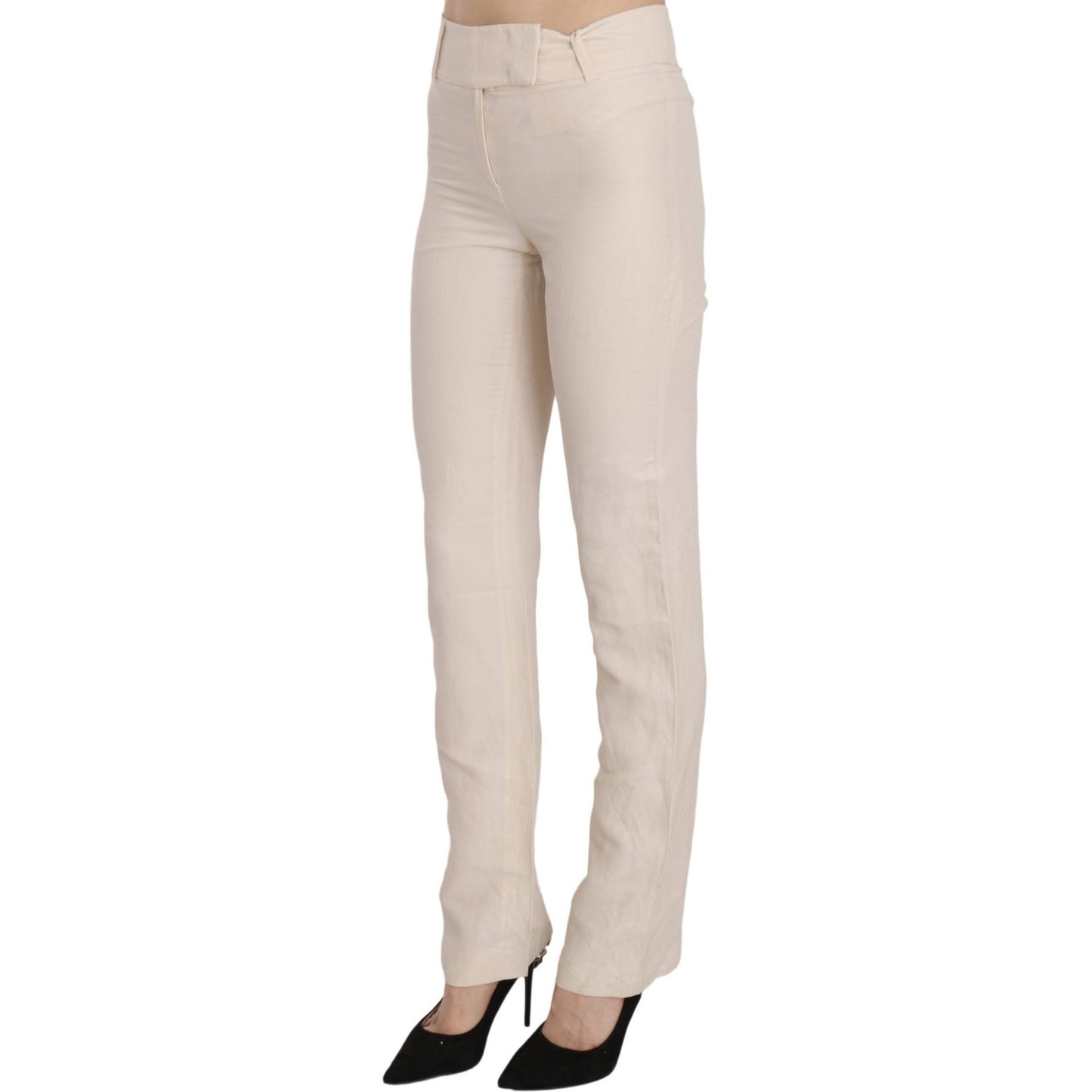 LAUREL White High Waist Silk Blend Flared Dress Trousers Pants PAN70225-36