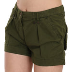 PLEIN SUD Green Mid Waist 100% Cotton Mini Shorts PAN70243-40