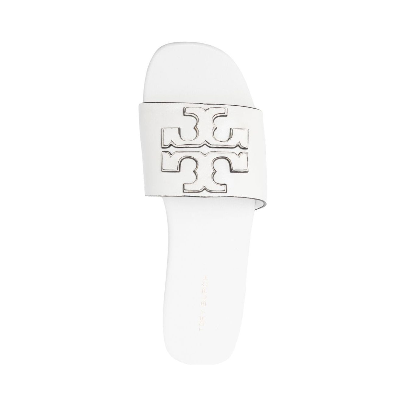 Tory Burch Logo Embossed Slides Sandals Tory Burch White Smoke