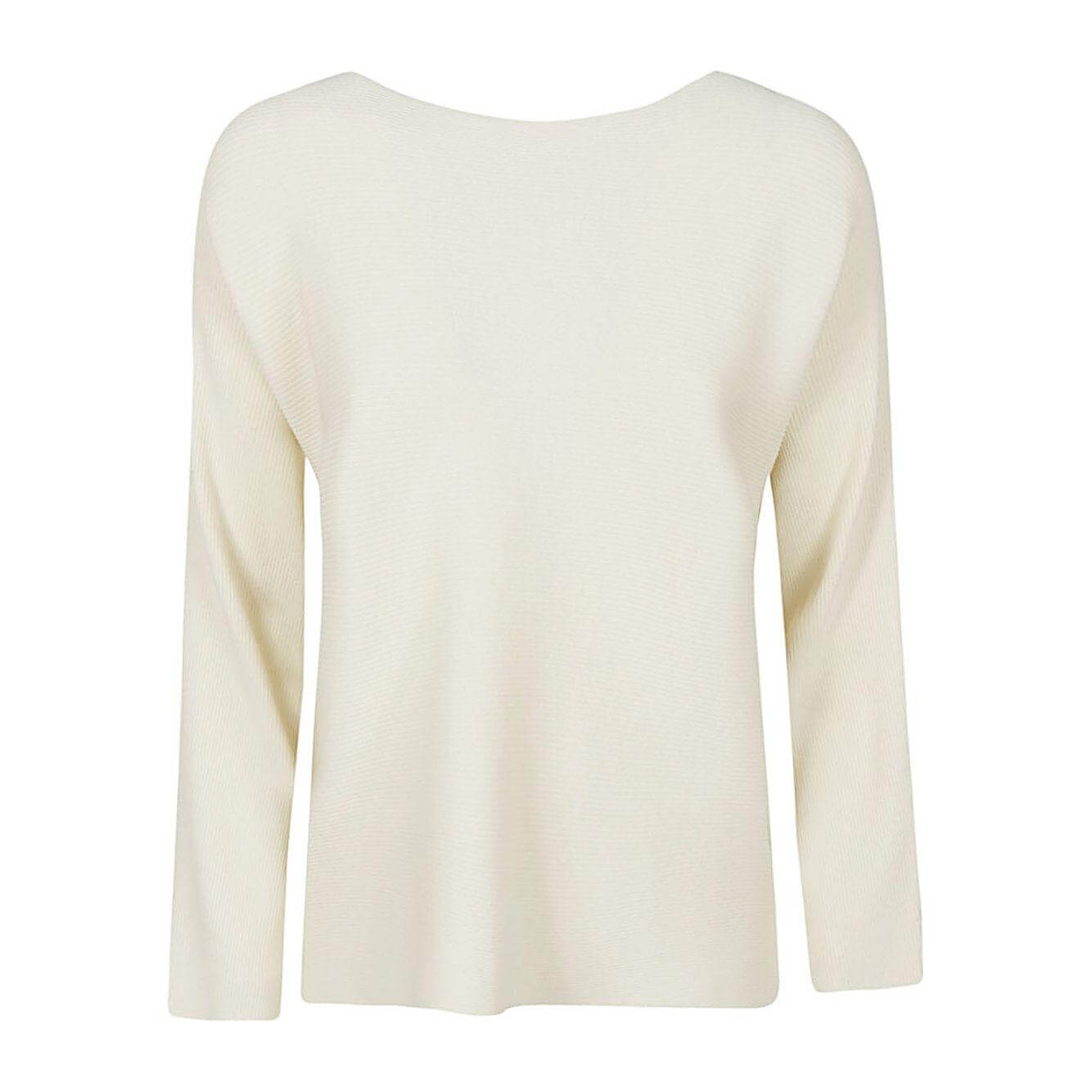 Liviana Conti beige ribbed viscose sweater, back view; size 40, fits true to size. Lightweight and stylish top for any wardrobe.