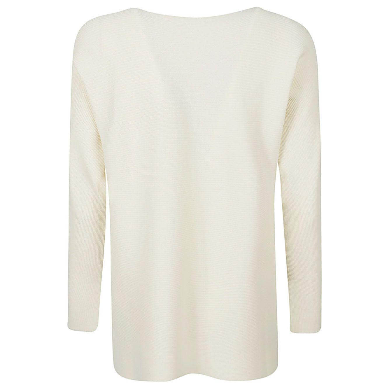 Liviana Conti beige ribbed viscose sweater, back view, showing long sleeves and relaxed fit.
