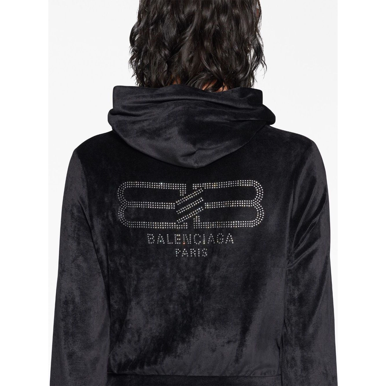 Balenciaga Crystal embellished velvet zip-up hoodie Topwear