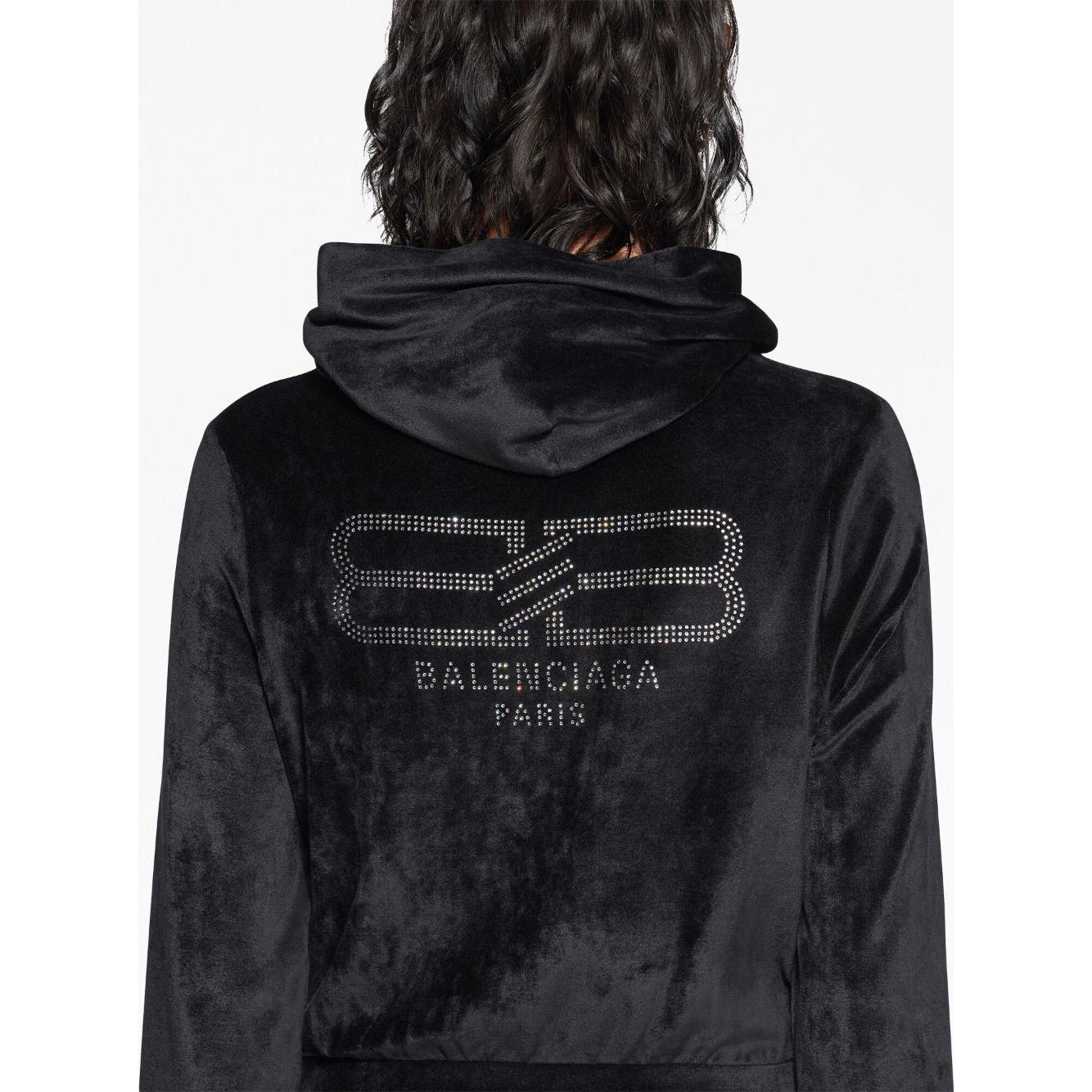 Balenciaga Crystal embellished velvet zip-up hoodie Topwear Balenciaga White Smoke
