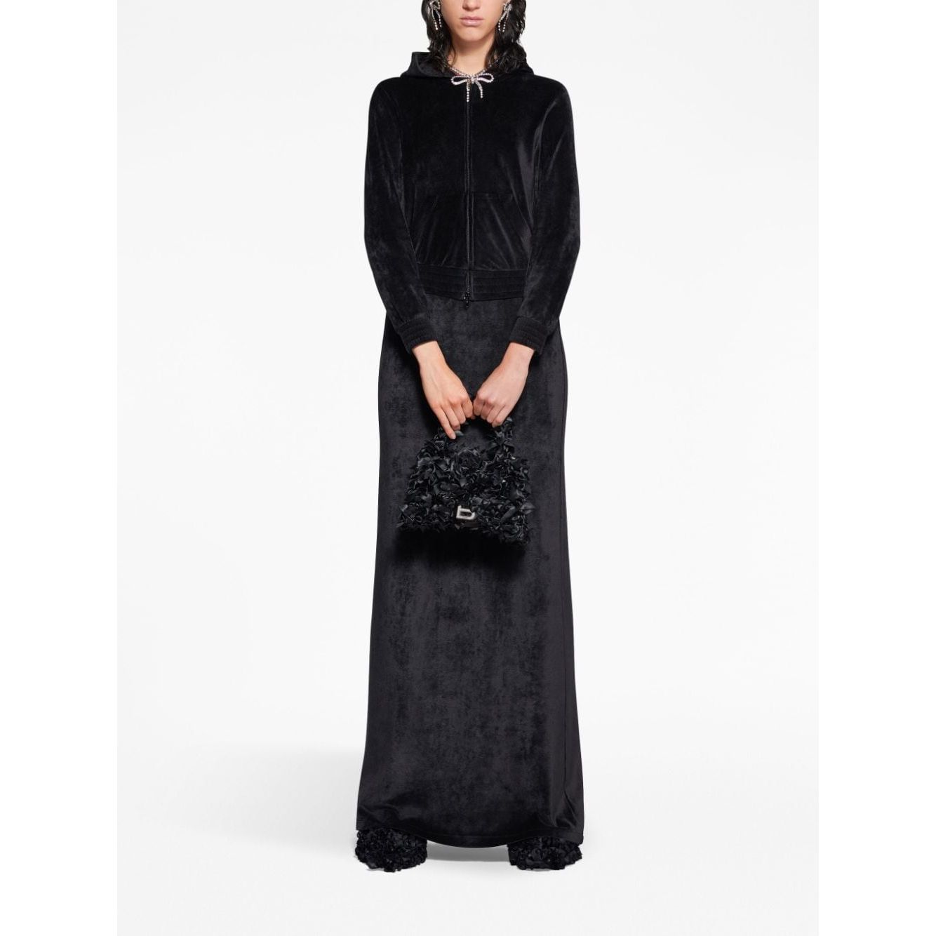 Balenciaga Crystal embellished velvet zip-up hoodie Topwear Balenciaga Black