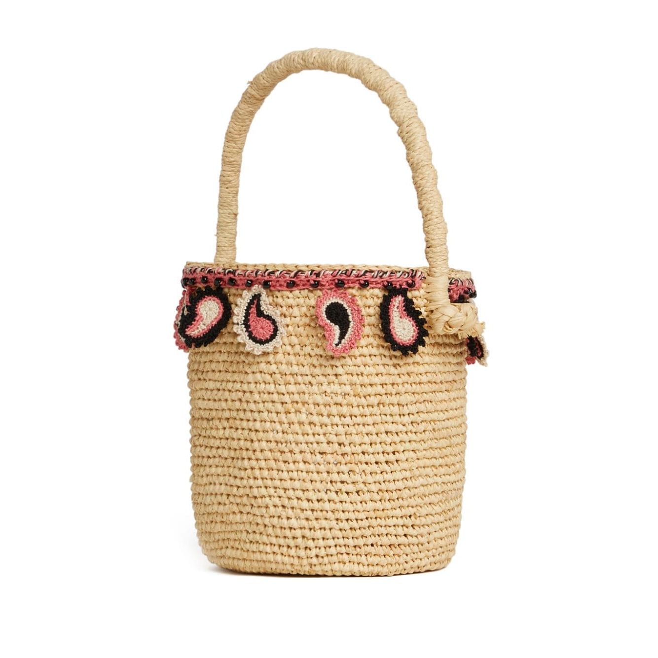 Alanui paisley-appliqué raffia basket bag Shoulder