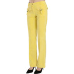 Just Cavalli Yellow Corduroy Mid Waist Straight Trousers Pants PAN70338-46