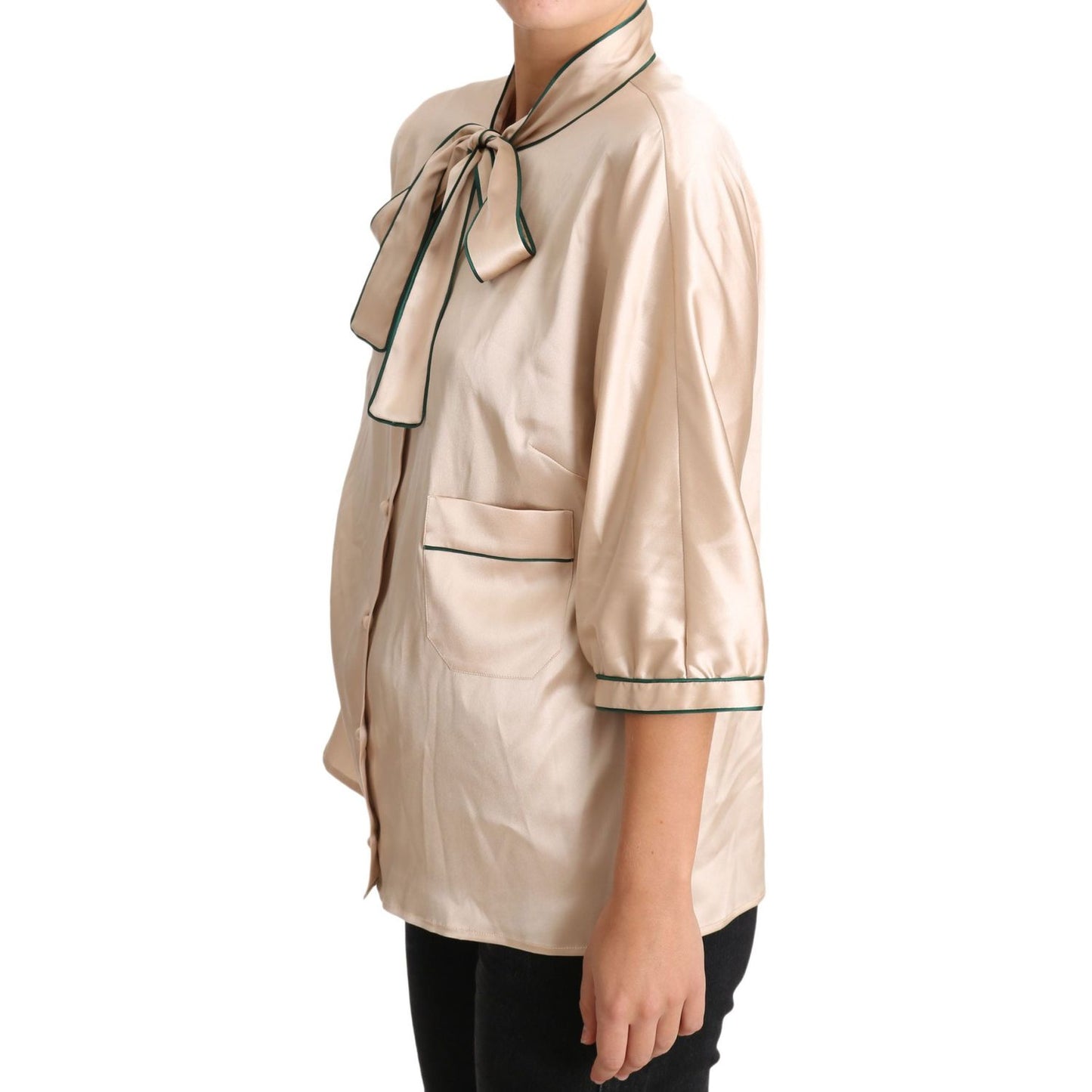 Dolce & Gabbana Beige Ribbon Silk Stretch Top Blouse TSH3372-48
