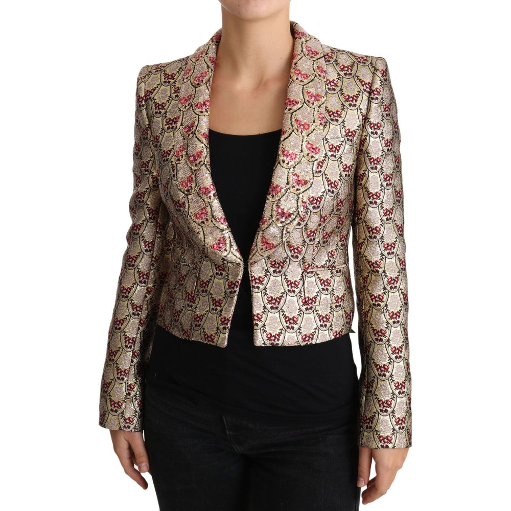 Dolce & Gabbana Gold Floral Sequined Blazer Coat Jacket JKT2420-38