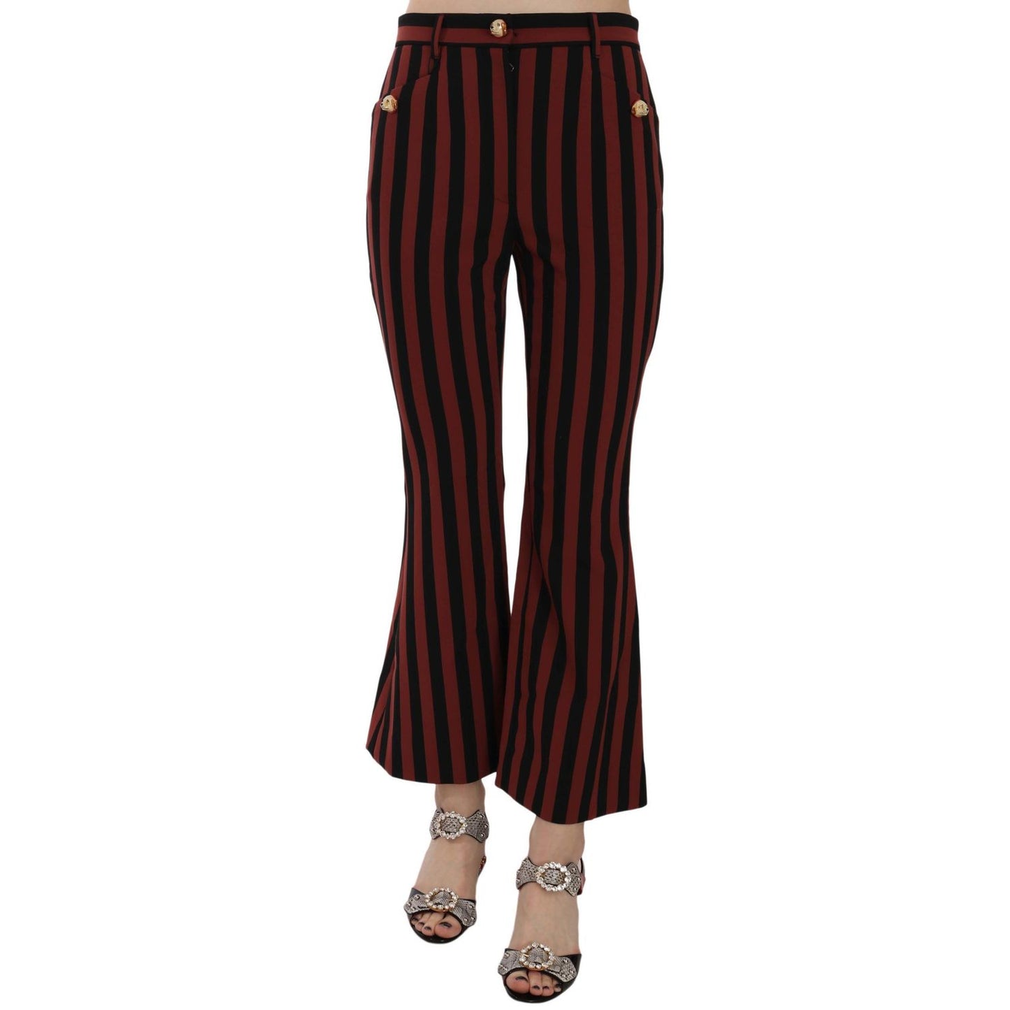 Dolce & Gabbana Black Amaranth Stripe Cropped Flared Pants