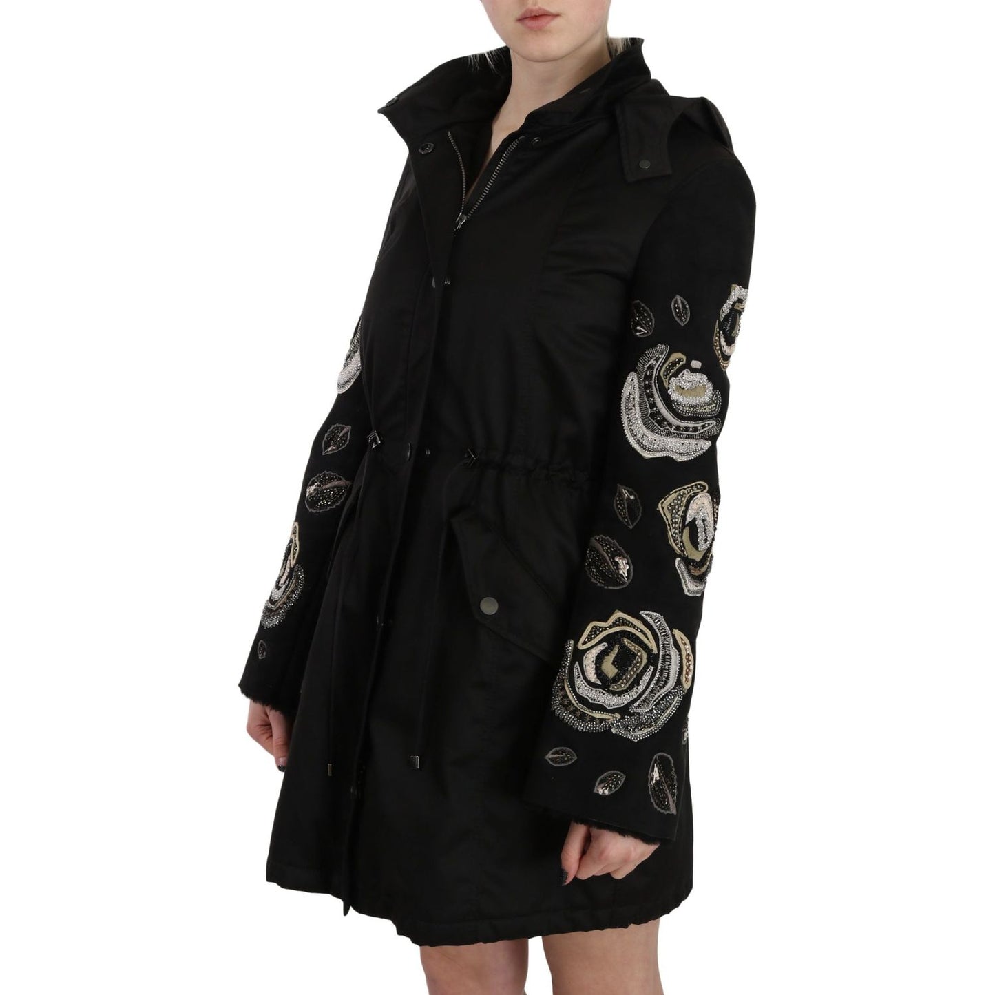 John Richmond Floral Sequined Beaded Hooded Jacket Coat JKT2341-40