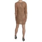 PINK MEMORIES Brown 3/4 Sleeve Crewneck Shift Mini Dress TSH3457-40