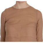 PINK MEMORIES Brown 3/4 Sleeve Crewneck Shift Mini Dress TSH3457-40