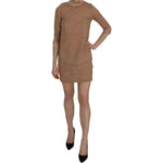 PINK MEMORIES Brown 3/4 Sleeve Crewneck Shift Mini Dress TSH3457-40
