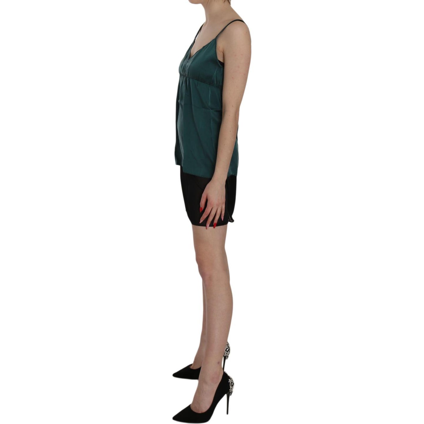 PINK MEMORIES Silk Green Spaghetti Strap Shift Mini Dress TSH3471-42