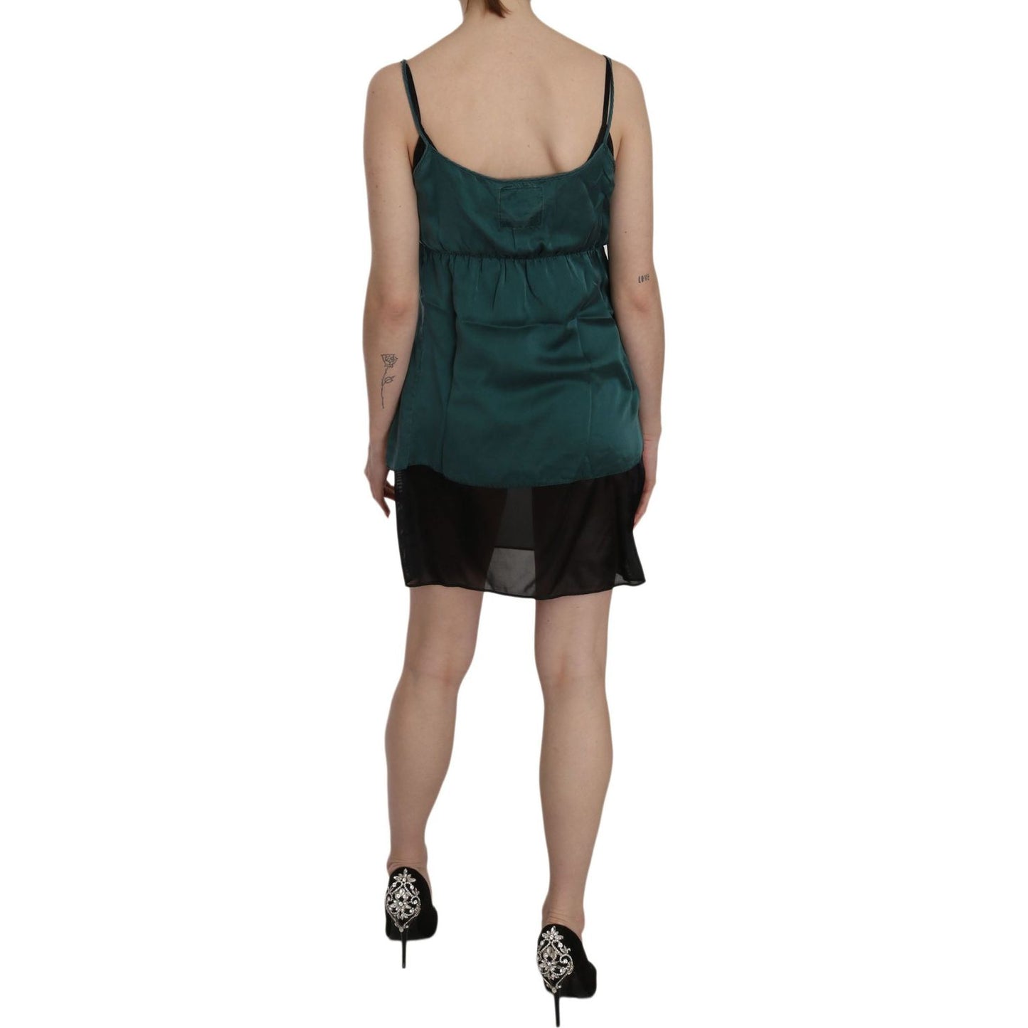 PINK MEMORIES Silk Green Spaghetti Strap Shift Mini Dress TSH3471-42