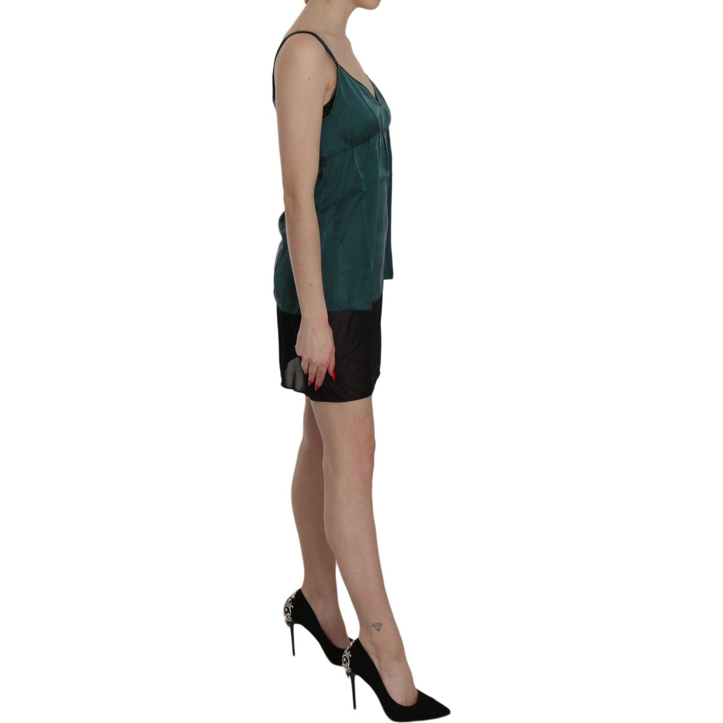 PINK MEMORIES Silk Green Spaghetti Strap Shift Mini Dress TSH3471-42