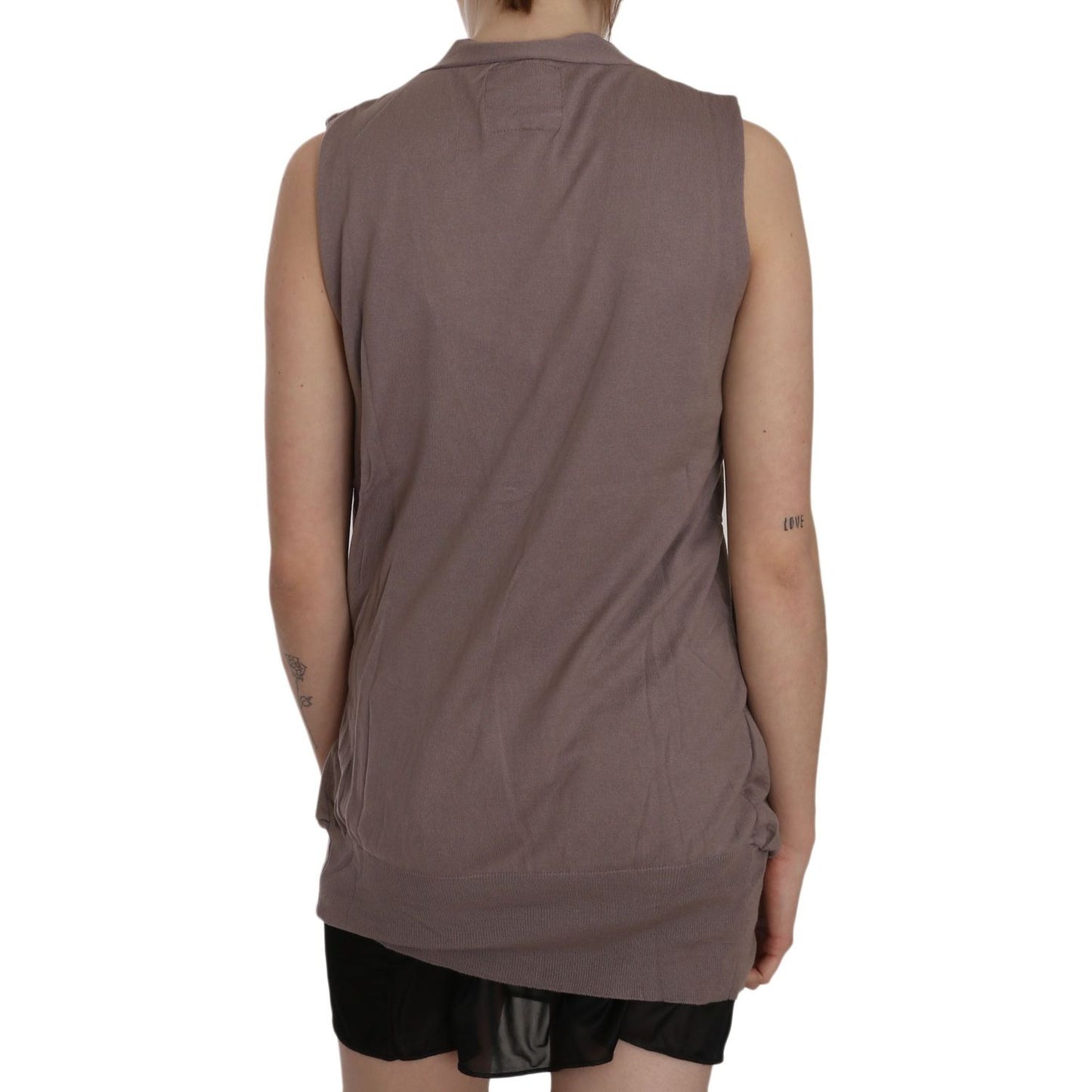 PINK MEMORIES Brown 100% Cotton Sleeveless Cardigan Top Vest