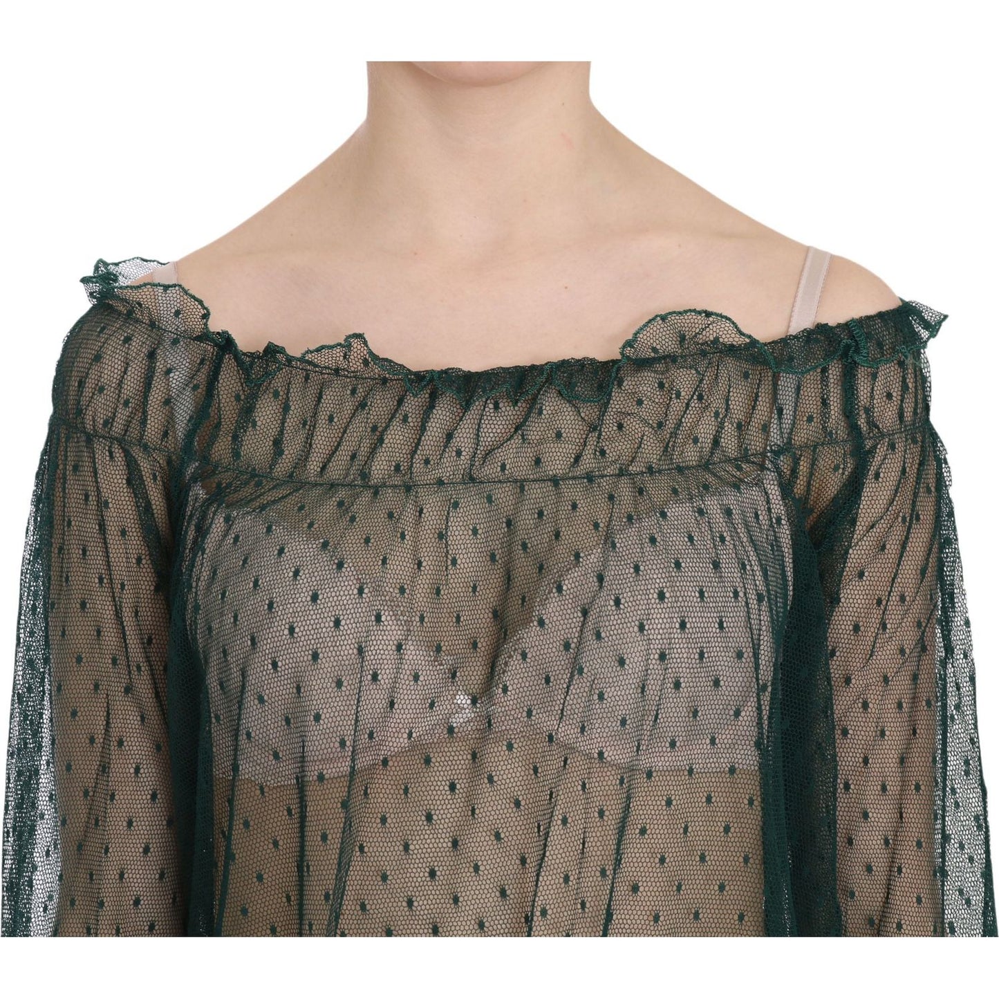 PINK MEMORIES Green Mesh See Through Long Sleeve Top Blouse TSH3464-40
