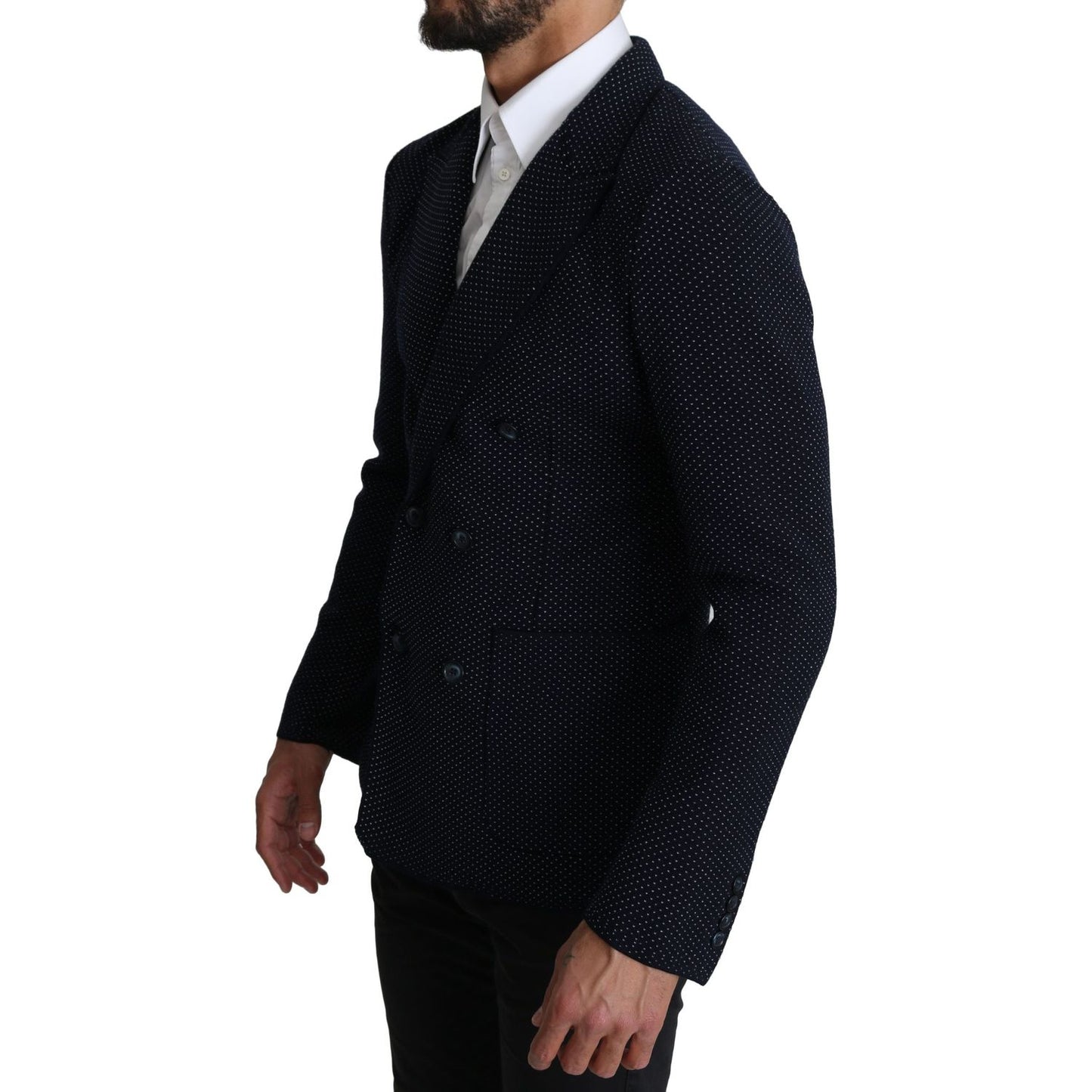 Dolce & Gabbana Dark Blue Dotted Double Breasted Coat Blazer KOS1536-50