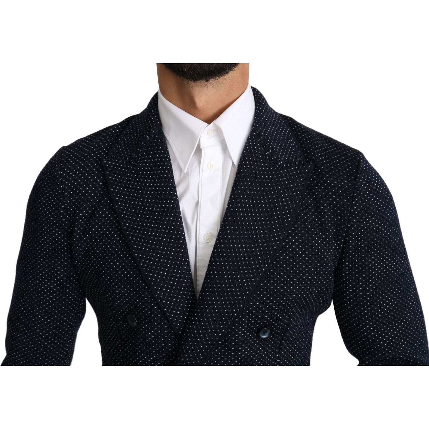 Dolce & Gabbana Dark Blue Dotted Double Breasted Coat Blazer KOS1536-50