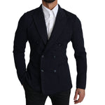Dolce & Gabbana Dark Blue Dotted Double Breasted Coat Blazer KOS1536-50