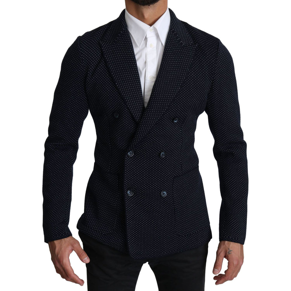 Dolce & Gabbana Dark Blue Dotted Double Breasted Coat Blazer KOS1536-50