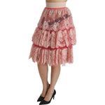 Dolce & Gabbana Pink Lace Layered High Waist Knee Length Skirt SKI1346-40
