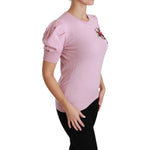 Dolce & Gabbana Pink Floral Embroidered Blouse Wool Top TSH4457-46