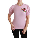 Dolce & Gabbana Pink Floral Embroidered Blouse Wool Top TSH4457-46