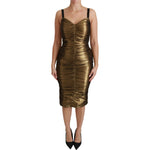 Dolce & Gabbana Gold Metallic Stretch Bodycon Ruched Dress DR2489-36