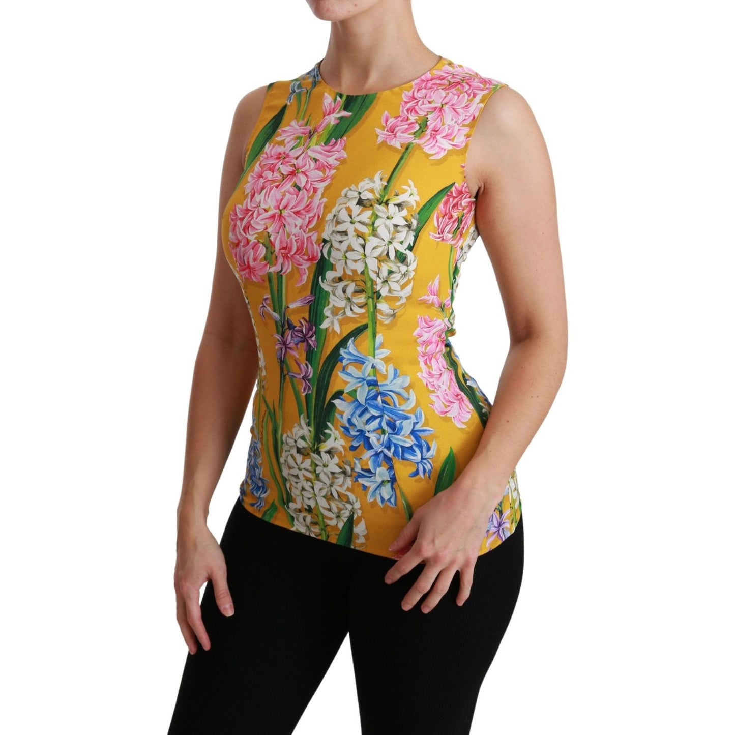 Dolce & Gabbana Yellow Floral Stretch Top Tank Blouse TSH4479-42
