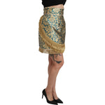 Dolce & Gabbana Blue High Waist Jacquard Tassel Gold Skirt SKI1425-38