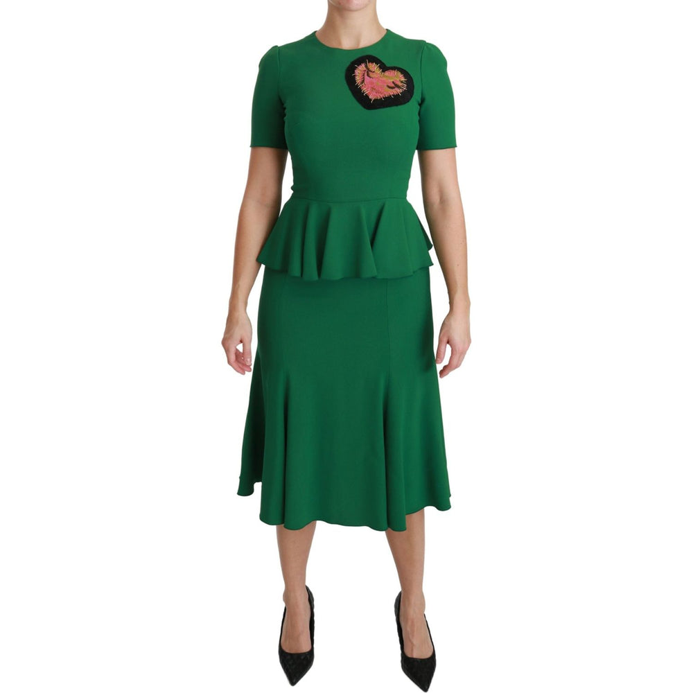 Dolce & Gabbana Green Heart Patch Mermaid Midi Viscose Dress DR2511-38