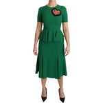 Dolce & Gabbana Green Heart Patch Mermaid Midi Viscose Dress DR2511-38