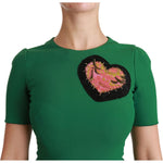 Dolce & Gabbana Green Heart Patch Mermaid Midi Viscose Dress DR2511-38