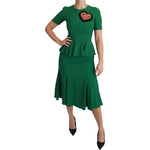 Dolce & Gabbana Green Heart Patch Mermaid Midi Viscose Dress DR2511-38