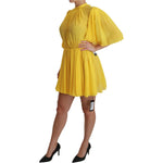 Dolce & Gabbana Yellow Pleated A-line Mini 100% Silk Dress DR2516-40