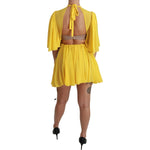 Dolce & Gabbana Yellow Pleated A-line Mini 100% Silk Dress DR2516-40