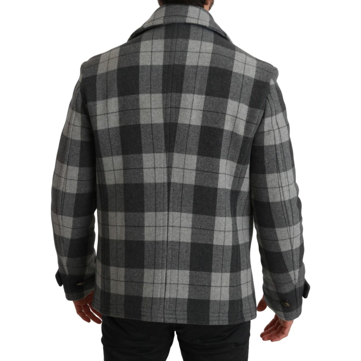 Dolce & Gabbana Elegant Gray Check Double Breasted Coat Dolce & Gabbana Dark Slate Gray