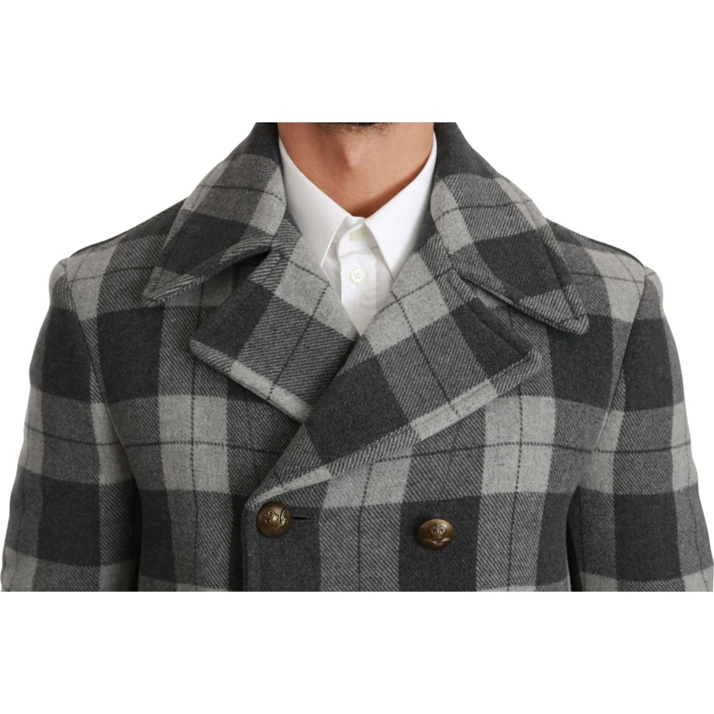 Dolce & Gabbana Elegant Gray Check Double Breasted Coat Dolce & Gabbana Dark Slate Gray