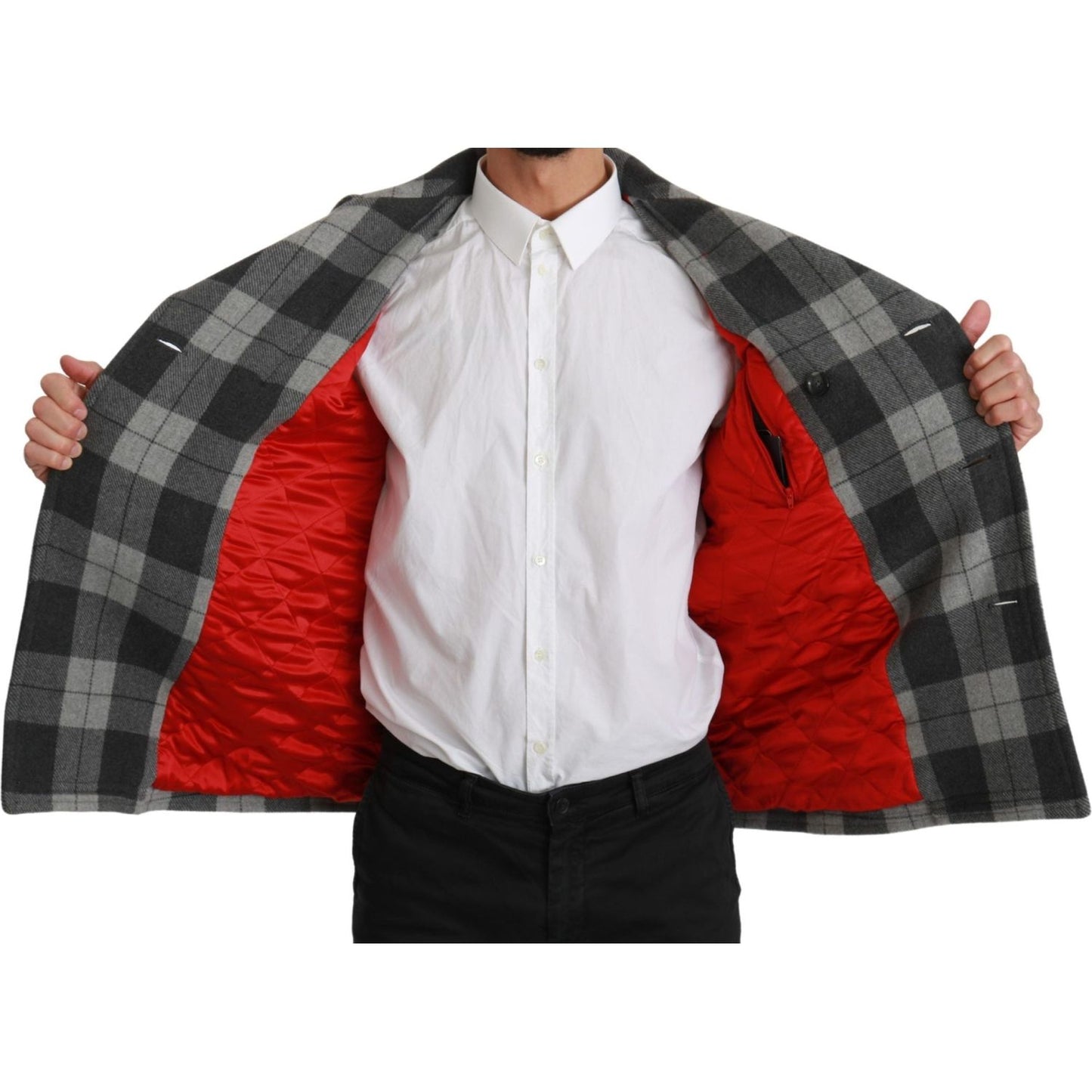 Dolce & Gabbana Elegant Gray Check Double Breasted Coat Dolce & Gabbana Dark Slate Gray