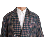 Dolce & Gabbana Navy Blue Patterned Double Breasted Coat Jacket JKT2589-IT4