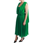 Dolce & Gabbana 100% Silk Green Sleeveless Pleated Maxi Dress DR2557-40